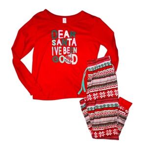 Sleep Chic Christmas Two Piece Pajama Set Long Sleeve Shirt Pattern Pants Medium